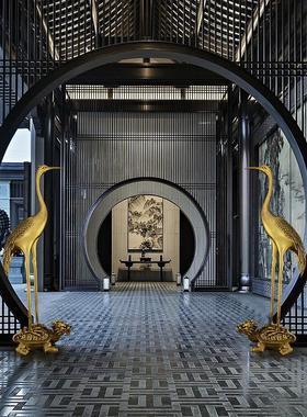 仙鹤摆件黄铜龟鹤送老人寿星祝寿礼品中式客厅落地铜鹤摆件大号