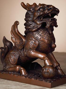 纯手工纯铜紫铜财富麒麟一对办公室乔迁开业工艺礼品家居玄关摆件