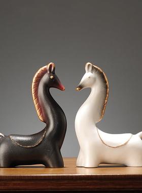 新中式陶瓷马到功成摆件家居装饰品客厅电视柜玄关摆设乔迁礼品