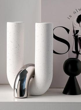 贝汉美轻奢创意简约U型交叉花瓶摆件客厅玄关电视柜磨砂陶瓷花器