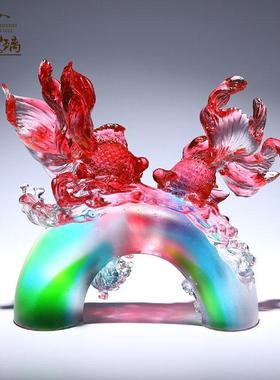 非遗国潮古法琉璃工艺礼品摆饰高档水晶锦鲤鱼摆件客厅玄关装饰送