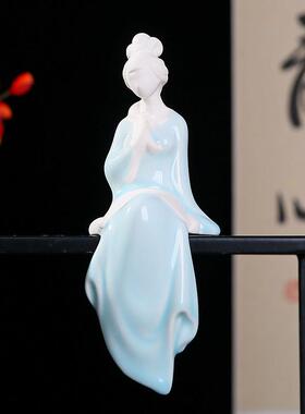 创意个性青瓷花宠琴棋书画 画仕女陶瓷摆饰客厅酒柜装饰品茶宠微