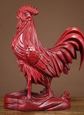红花梨木雕大公鸡摆件木质动物十二生肖鸡家居电视柜装饰品工艺品
