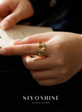 褶皱波浪开口戒指女法式简约指环