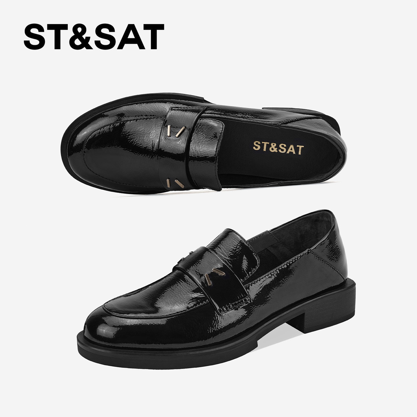 St&Sat/星期六圆头黑色乐福鞋女2025新款一脚蹬英伦风百搭单鞋,淘宝优惠券,粉丝福利购,淘宝优惠卷