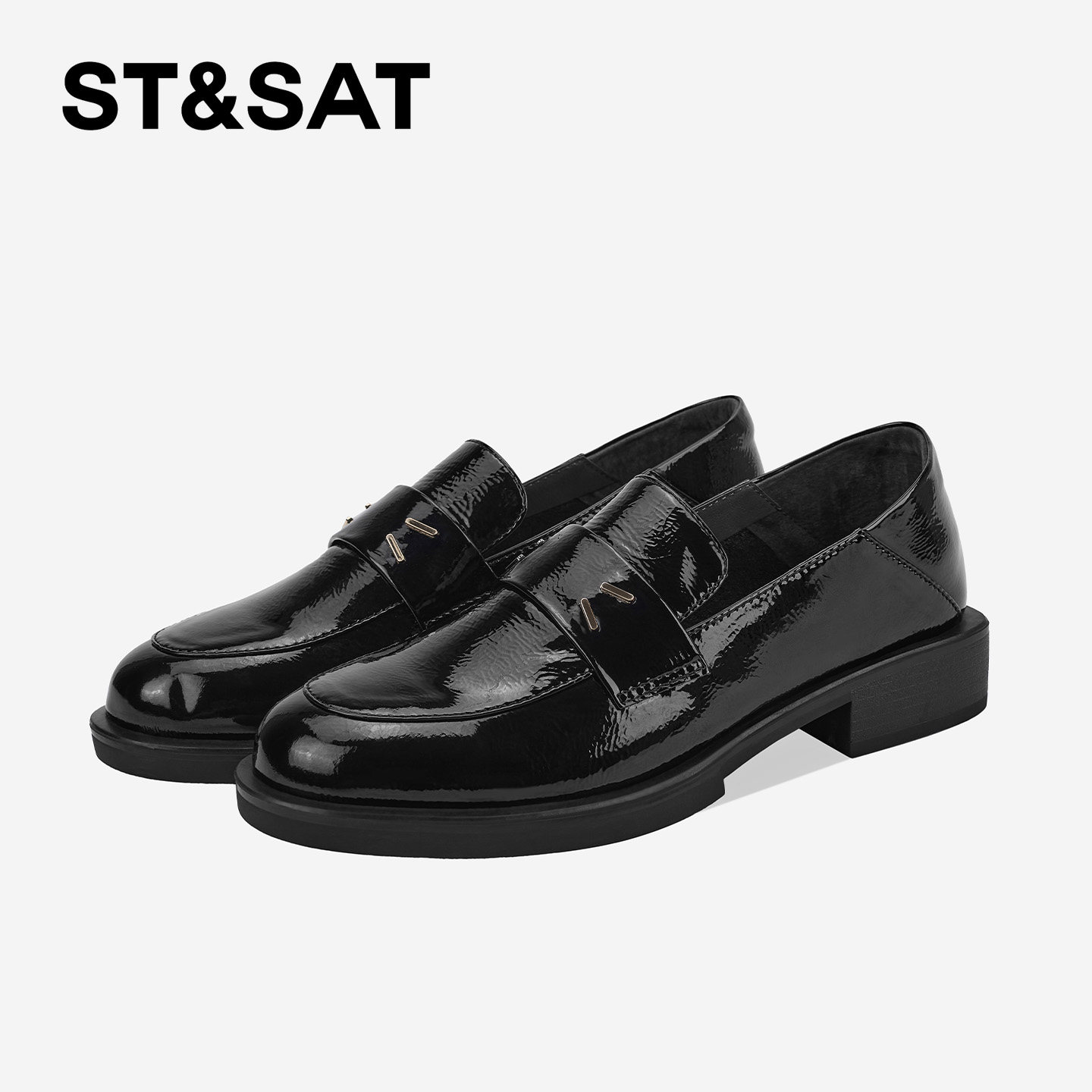 St&Sat/星期六圆头黑色乐福鞋女2025新款一脚蹬英伦风百搭单鞋,淘宝优惠券,粉丝福利购,淘宝优惠卷