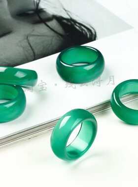 天然绿玉髓男女小拇指赌神加宽玉戒指绿色玛瑙石头食指大拇指扳指
