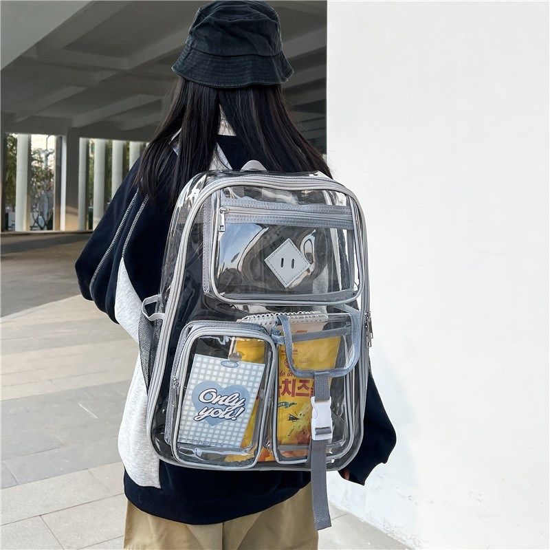 PVC透明果冻包男2024新款大容量双肩包女中学生书包个性防水背包,淘宝优惠券,粉丝福利购,淘宝优惠卷