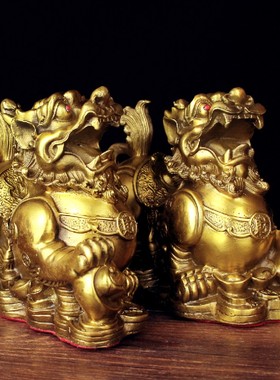 纯铜貔貅摆件一对貔恘皮丘家居玄关酒柜客厅店铺开业装饰工艺礼品