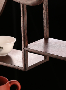 鸡翅木实木茶具架小博古s架摆件 红木多宝格阁紫砂壶架子奇石底座
