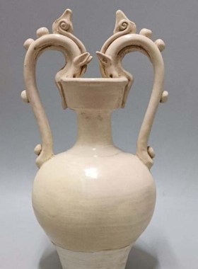彷古陶瓷摆件 唐白釉双龙瓶 古典艺术品 民宿酒店装饰品 出国礼品