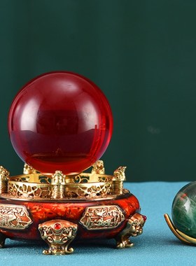 招财转运红色水晶球摆件办公室桌面客厅玄关装饰品乔迁开业礼品