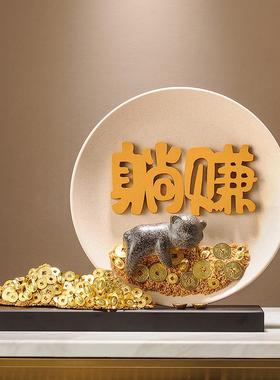 新中式客厅酒柜金山银山招财摆件电视柜玄关办公室高档盘子装饰品