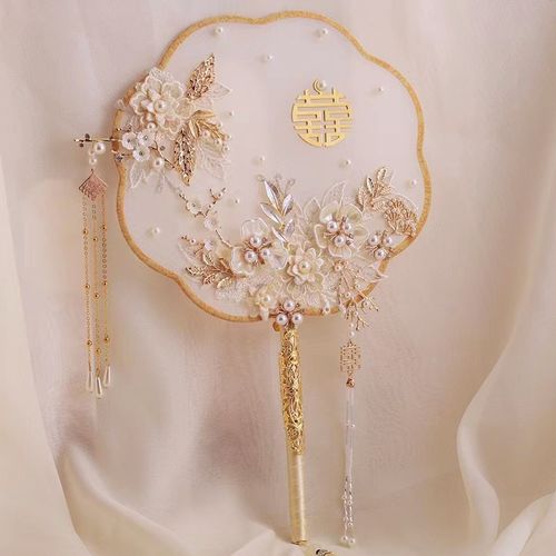 结婚新嫁团扇古风成品中式婚礼秀禾扇喜扇成品材料包 - 图1