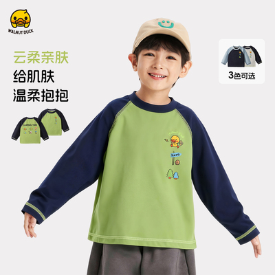 WALNUT DUCK儿童插肩袖纯棉长袖T恤男童女童印花打底衫2026春新款