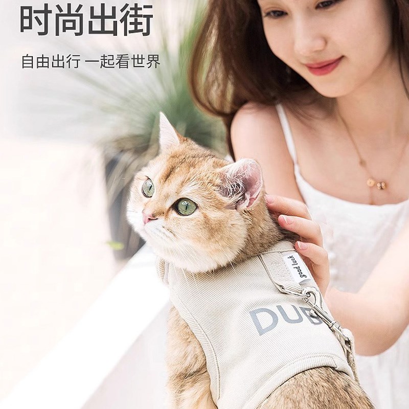 猫咪牵引绳猫绳子防挣脱猫绳背心式溜猫绳子猫咪外出防跑遛猫绳子 - 图0