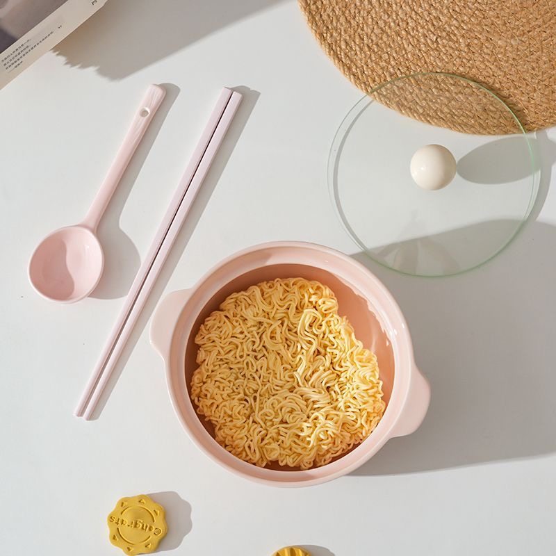 粉草莓可爱泡面碗带盖双耳泡面碗个人专用釉下彩陶瓷泡面碗套装,淘宝优惠券,粉丝福利购,淘宝优惠卷