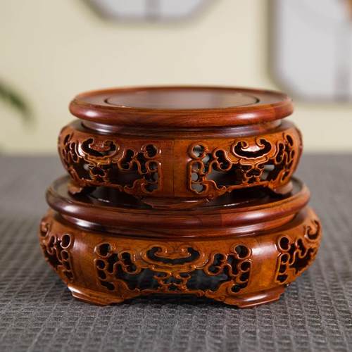 非洲酸枝木圆形茶壶鱼缸佛像花瓶花盆底座木质奇石实木托 托架摆 - 图0