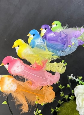 新款仿真小鸟可爱彩色羽毛房间客厅办公室摆M件幼儿园盆景花园装