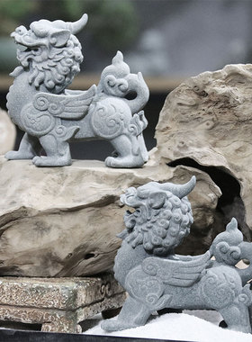 仿真瑞兽摆件大h象麒麟龙龟貔貅禅意玄关茶室书房景观造景神兽摆