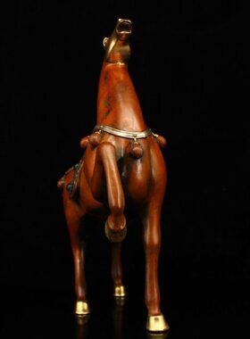 珍藏纯铜红铜鎏金银镶宝石战马生肖马家居办公室装饰摆件商务礼品