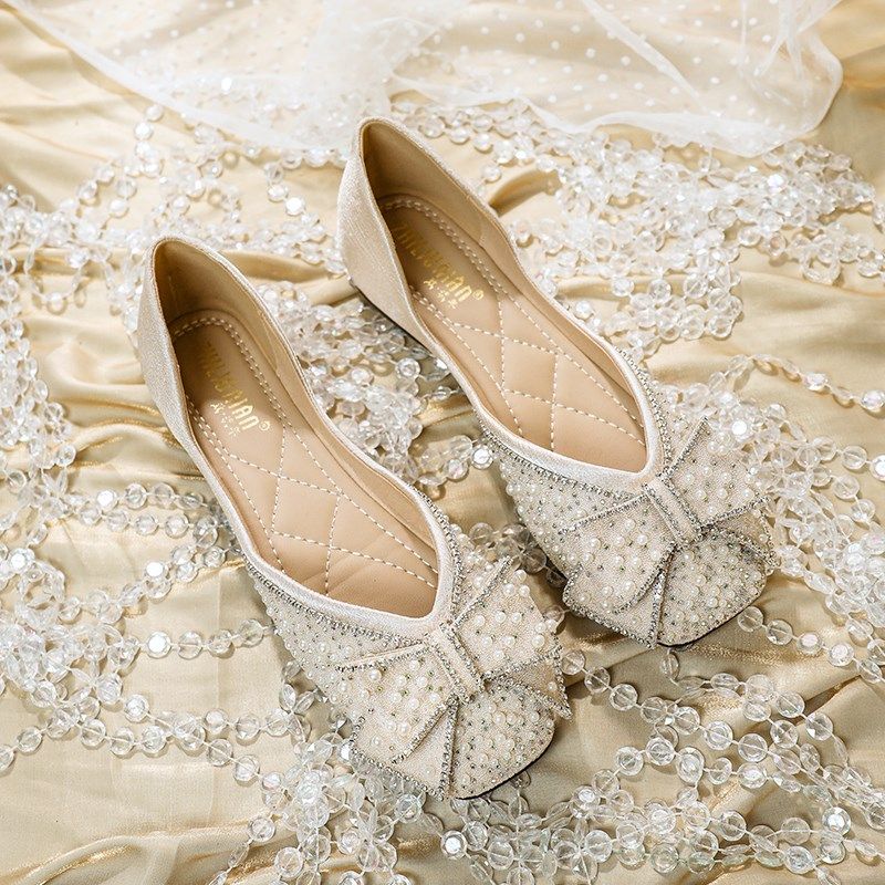 法式圆头单鞋女2024年新款平底豆豆鞋水钻瓢鞋夏款大码女鞋41一43,淘宝优惠券,粉丝福利购,淘宝优惠卷