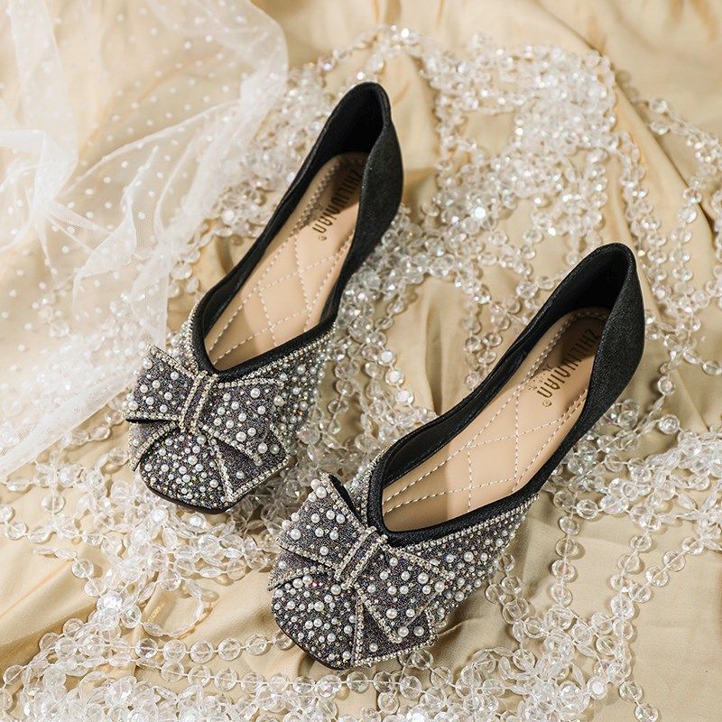 法式圆头单鞋女2024年新款平底豆豆鞋水钻瓢鞋夏款大码女鞋41一43,淘宝优惠券,粉丝福利购,淘宝优惠卷