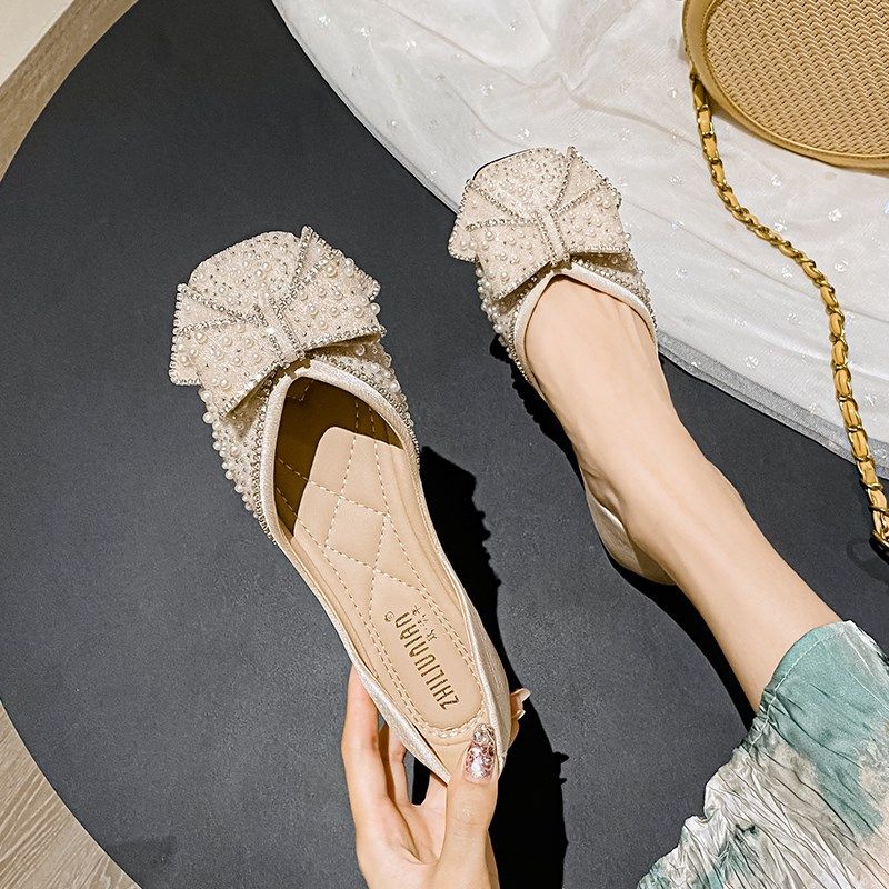 法式圆头单鞋女2024年新款平底豆豆鞋水钻瓢鞋夏款大码女鞋41一43,淘宝优惠券,粉丝福利购,淘宝优惠卷