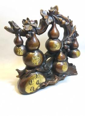 仿古铜鎏金五福葫芦摆件葫芦鹿居家客厅卧室玄关办公室工艺品装饰