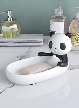 北欧创意熊猫摆件家居装饰品浴室卫生间香皂盒肥皂盒沥水置物架子