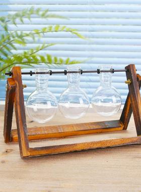 复古风木质铁艺家居咖啡店桌面装饰品玻璃小花瓶水培绿萝容器摆件