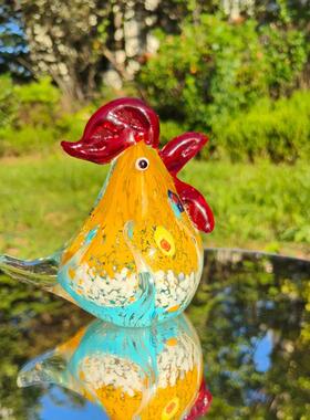 琉璃公鸡摆件手工玻璃寓意吉祥彩色动物装饰工艺品办公室桌面摆设