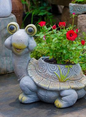 户外花园庭院创意园艺动植物多肉花盆摆设树脂卡通乌龟装饰品摆件