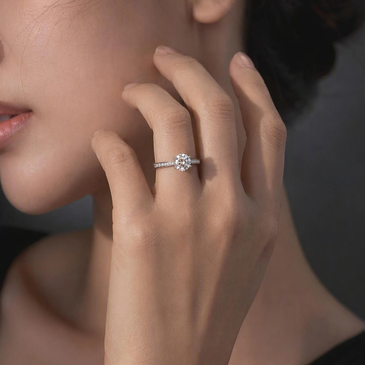 Carroll Jewelry PT950 Platinum/18K Gold Cultured Diamond Ring Round Diamond Starlight Six Claw Wedding Ring Women's Ring