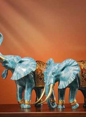 《吉象迎财》招财全铜大象摆饰一对中式客厅玄关办公室装V饰工艺