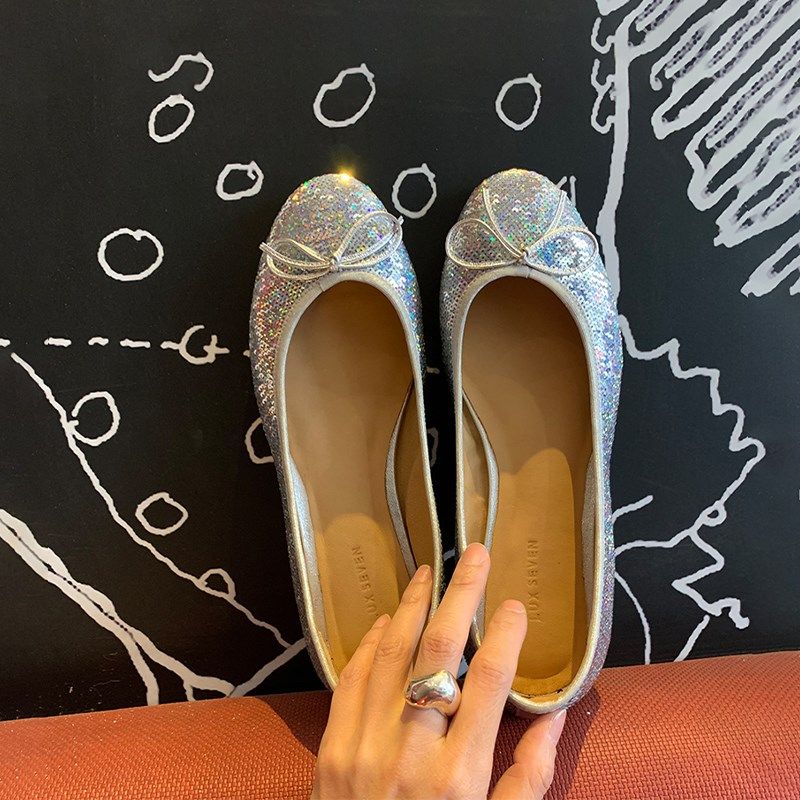 17号的下午闪闪惹人爱 绝美霓虹幻彩银珠片平底单鞋芭蕾鞋女,淘宝优惠券,粉丝福利购,淘宝优惠卷