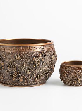 八方来财貔貅聚宝盆招财聚财纯黄铜工艺品客厅办公室米缸高档礼品