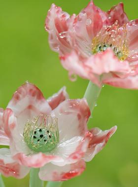 淄博琉璃手工艺品仿真荷花桌面摆件新中式莲花家居玄关装饰品礼物