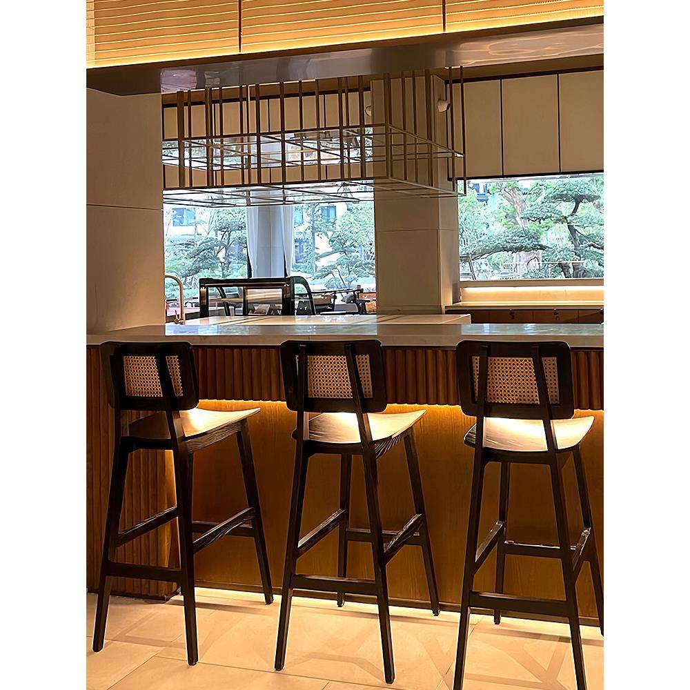 实木藤编酒吧台椅覆古家用岛台桌小户型高脚凳设计师厨房靠背椅子,淘宝优惠券,粉丝福利购,淘宝优惠卷