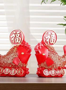 年年有余款喜庆福字红鲤鱼摆件寓意好酒柜玄关装家居饰品摆件