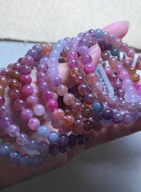 天然彩色尖晶石手链女男款彩宝石色泽单圈圆珠手串饰品送礼物男女