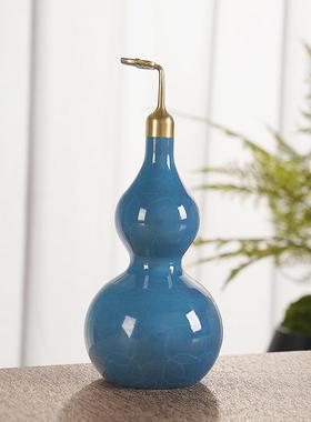 铜葫芦摆件玄关客厅桌面装饰艺术品空心开口蓝色葫芦高档礼品挂件