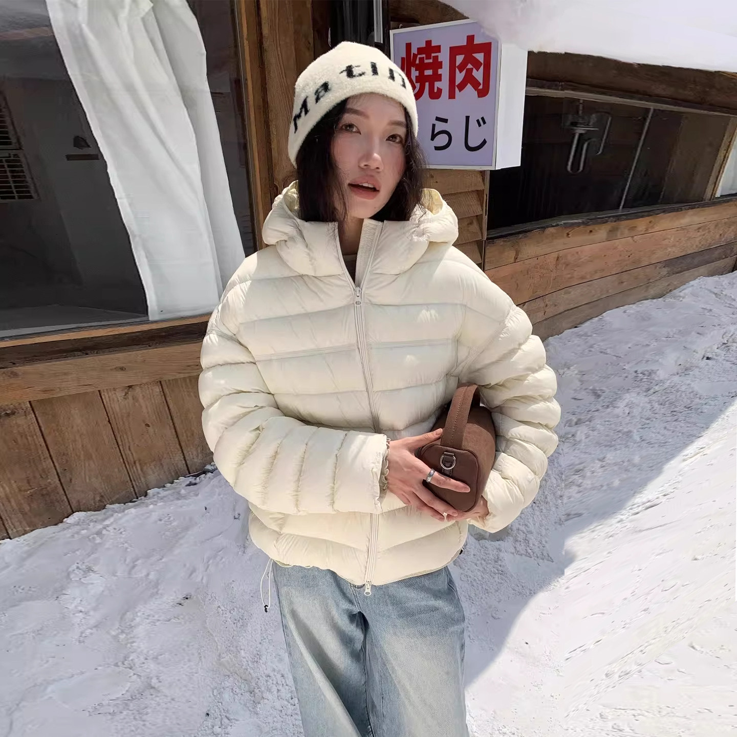 MSHR2025秋冬新款云朵泡芙保暖显瘦排骨短款连帽羽绒服女超轻鹅绒