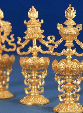 德巧纯铜镀金6公分八瑞物吉祥八宝摆件西藏八吉祥藏式家居摆件