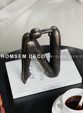 样板间客厅书房博古架复古u做旧艺术人物书挡摆件办公室书柜工艺