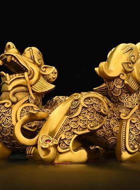 纯铜金钱貔貅招财摆件一对新店开业皮丘前台装饰品家居客厅工艺品