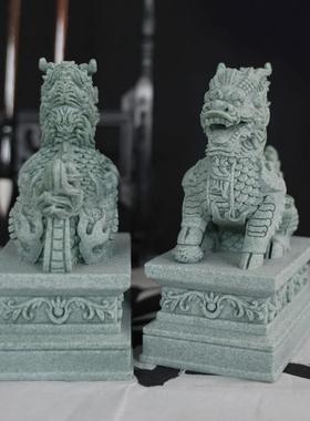 中式摆件一对镇宅门口招财麒麟神兽石头镇宅鱼缸造景微景观装饰品