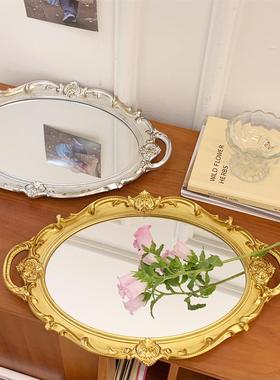 法式复古玻璃镜面托盘 ins风香薰首饰展示镜子收纳盘桌面装饰摆件