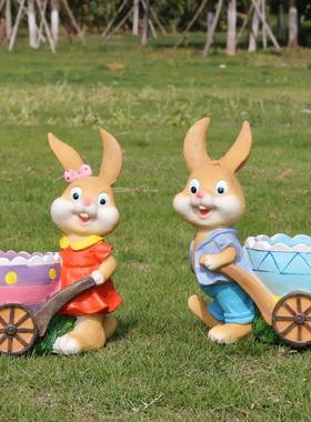 户外花园卡通兔子多肉动物花盆雕塑庭院园林创意树脂装饰工艺摆件