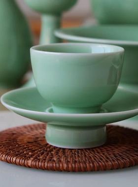 龙泉青瓷香道佛具用品蜡烛台佛具佛堂摆件圣水杯高脚果盘香炉套装